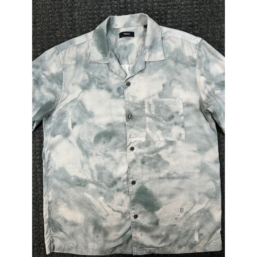 Theory Mens Noll SS CC Cloud Print Lyocell Button Up Shirt Grey White Size M - Picture 3 of 8